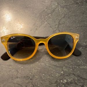 Ray Ban gold yellow brown circular sunglasses